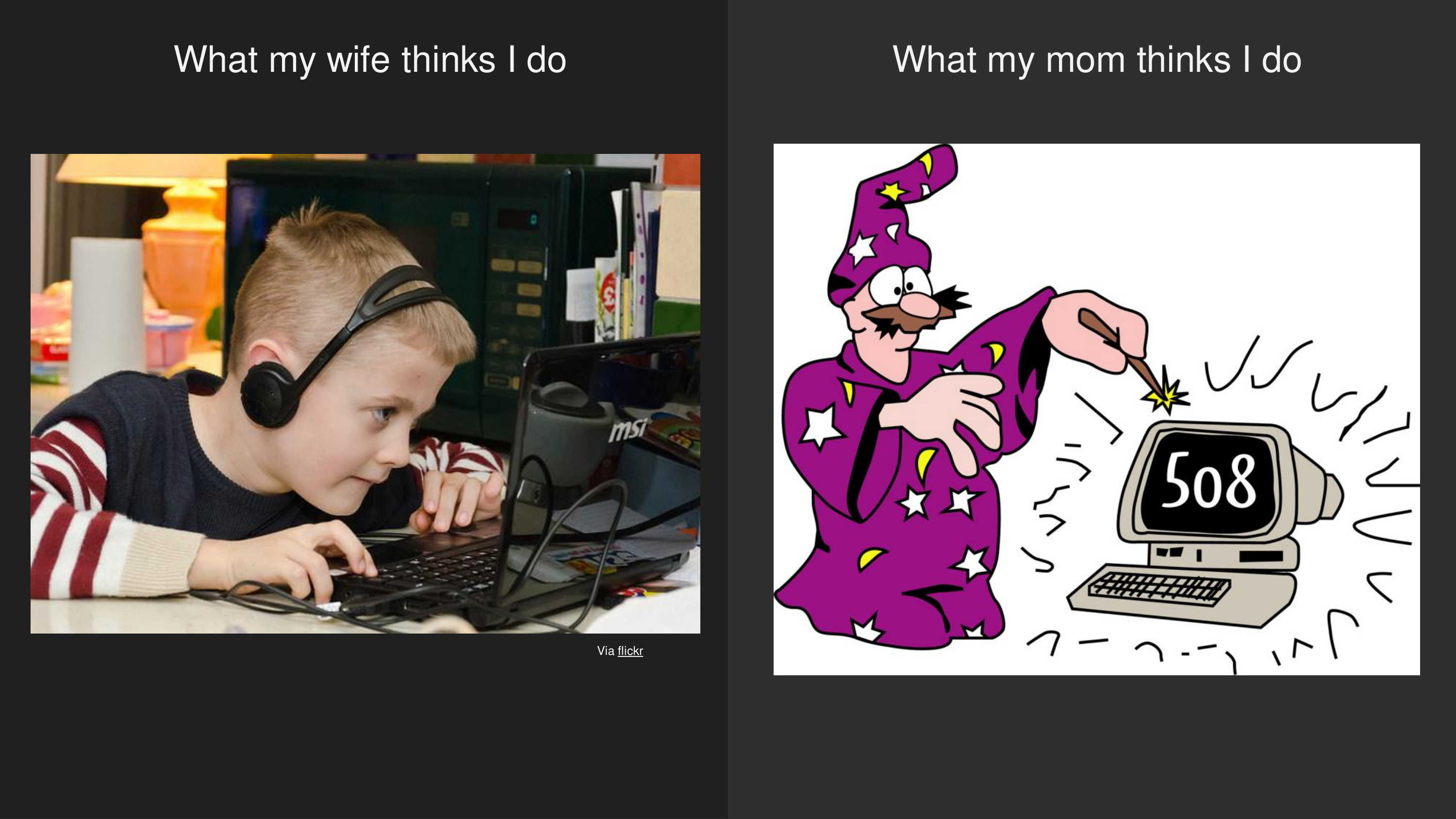 What my wife thinks I do vs. what my mom thinks I do